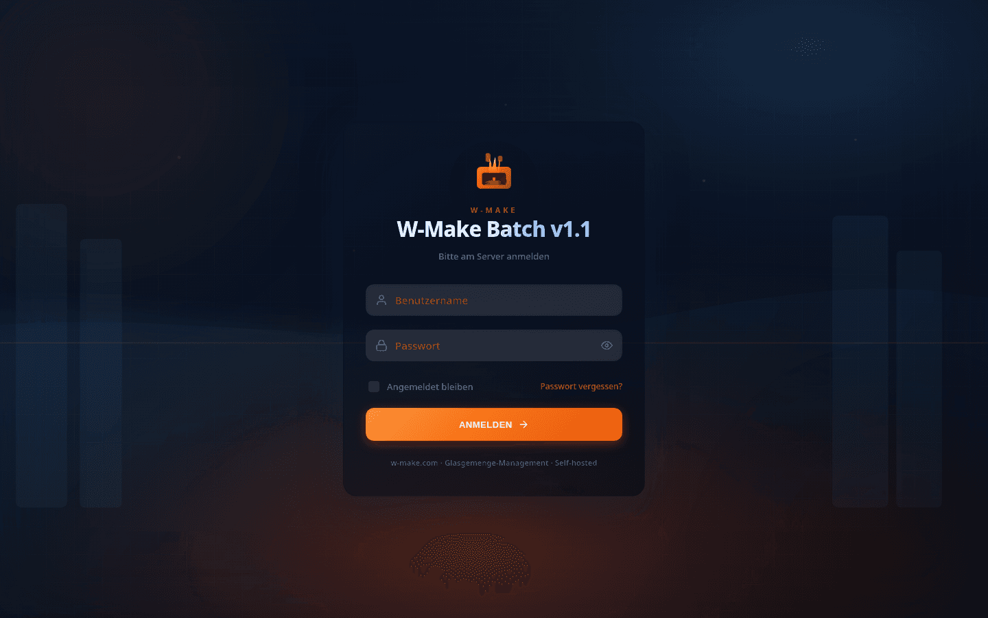 Live-Ansicht der Vanilla-Version: W-Make Batch v1.1 am Anmeldepunkt.
